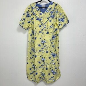 Anthony Richard's Yellow Blue Floral House Dress MuuMuu Zip Dress Cottagecore